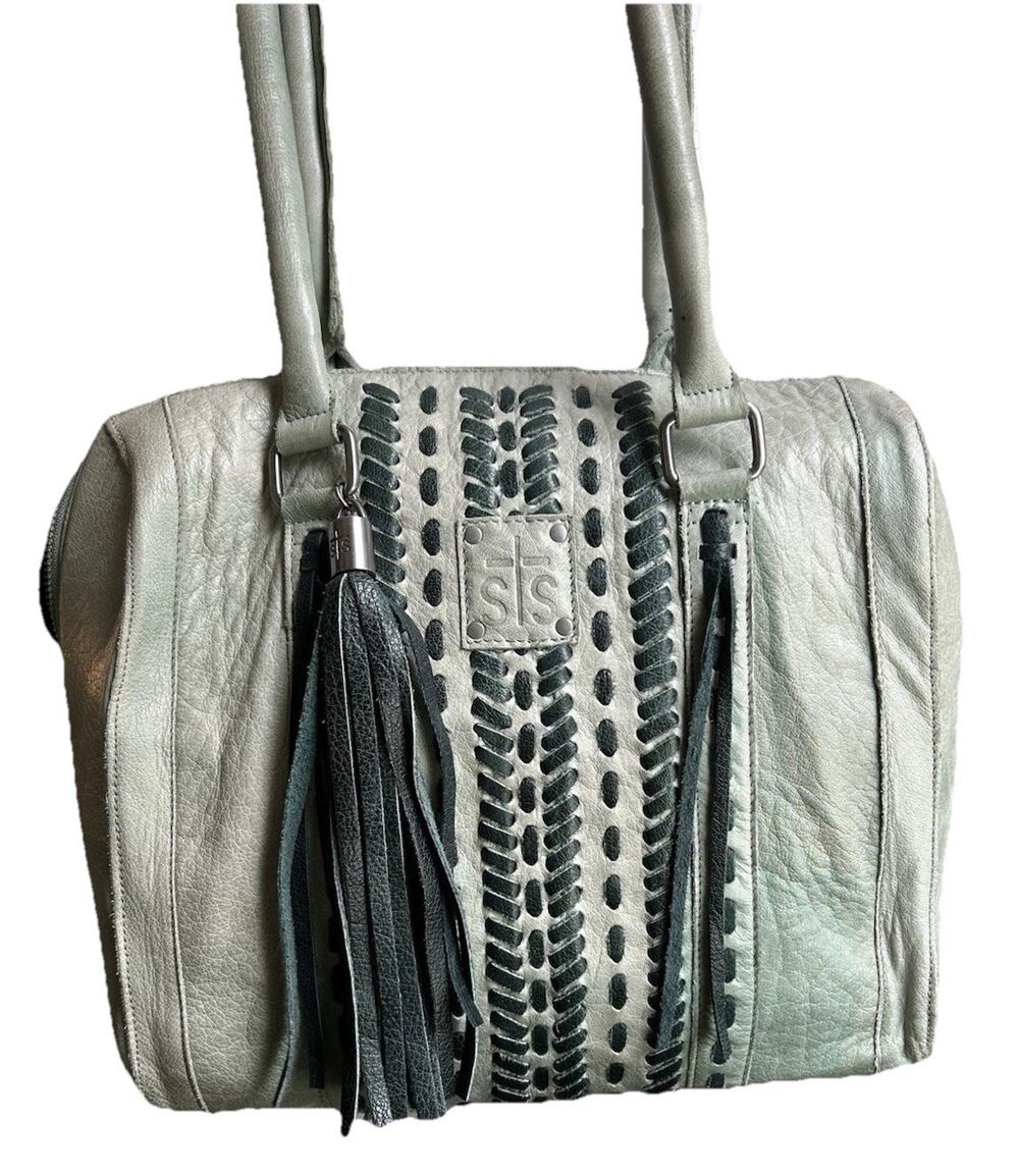 STS Ranchwear Marlowe Satchel Sea Foam Distressed Leather Shoulder Bag Tassel